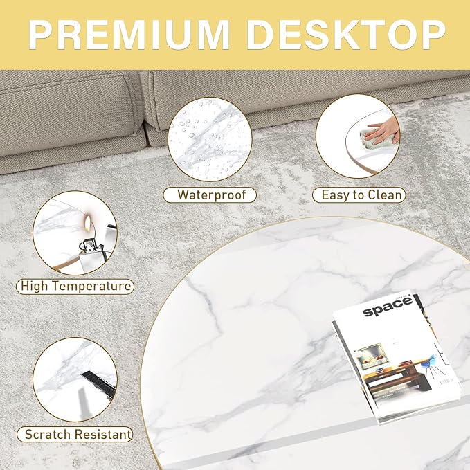 HLR Round Coffee Table with White Faux Marble Top - Image 6