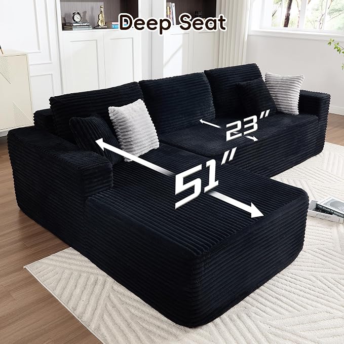 108" Boneless Couch, L-Shaped Modular Sectional Sofa - Image 3