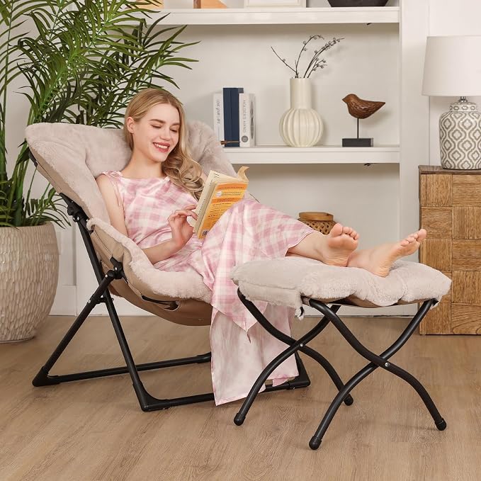 Comfy Saucer Chair for Adults, Soft Faux Fur Bedroom Chair - Image 2