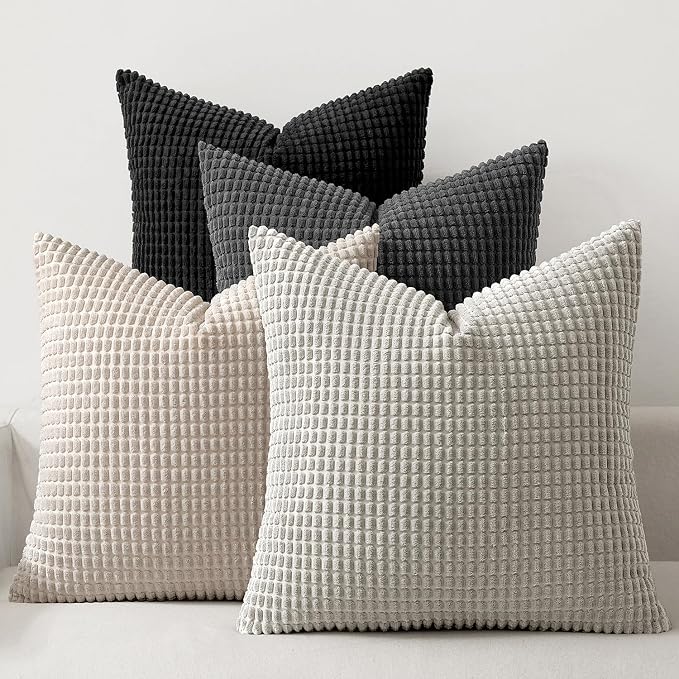 MIULEE Neutral Cream/Grey Decorative Pillow Covers 18x18 Inch Set of 4 Boho by MIULEE