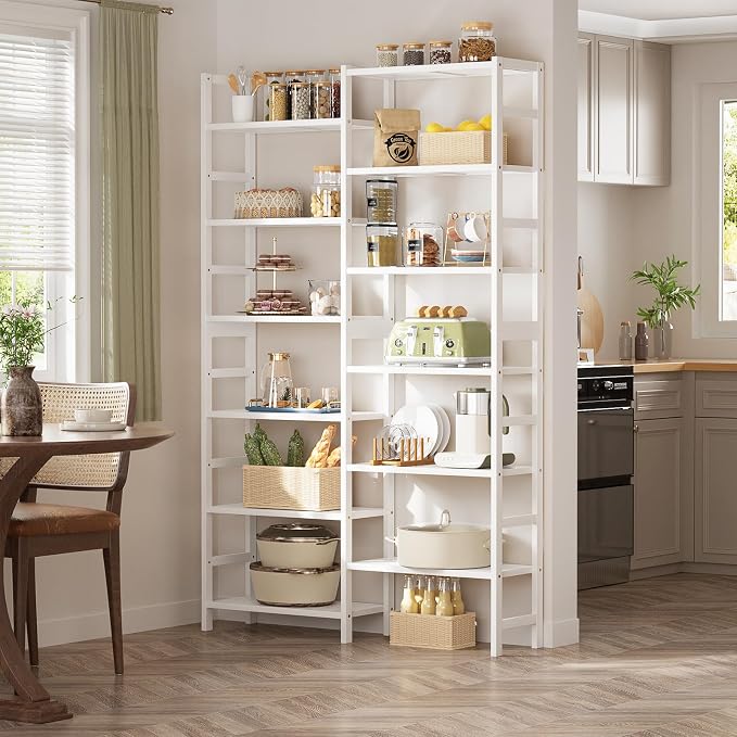 Homykic Double Wide Bamboo Bookshelf White, 6-Tier Large Open Bookcase - Image 6