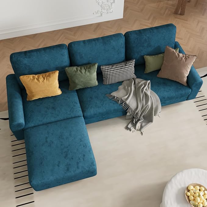 EASE MOOSE Large Seat Velvet L-Shaped Sofa, Soft 4 Seat Couch - Image 4