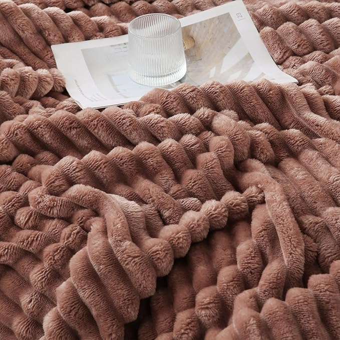 Chocolate Throw Blanket for Couch Sofa 60x80 inches Striped Design | Fleece - Image 5