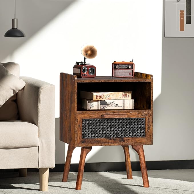 Lerliuo Rattan Nightstands Set of 2, Boho Side Table - Image 4
