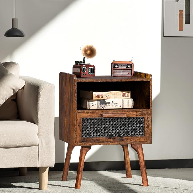 Lerliuo Rattan Nightstand, Boho Side Table - Image 4