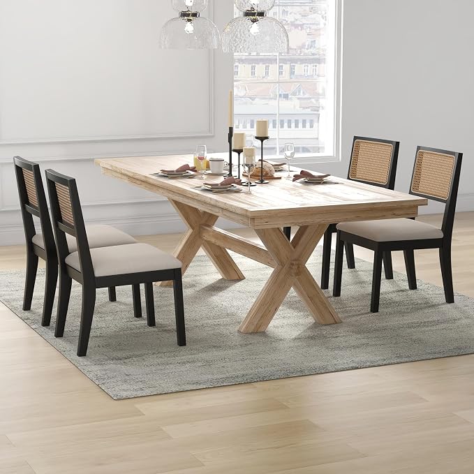 Westice Rattan Dining Chairs Set of 2, Farmhouse Natural Dining Room Chairs - Image 2