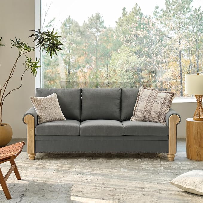 EcoHarbor Living 3-Seater Couch, Stripe 81" Mid-Century Modern Upholstered Sofa - Image 3