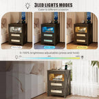 Night Stand with Gun Drawer, Bedside Table with Charger Station & LED Human - Image 5