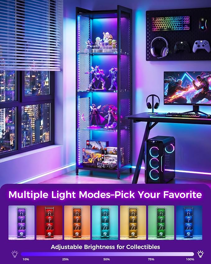 AODK Display Case with LED Lights, Display Cabinet with Open Glass Shelves - Image 5