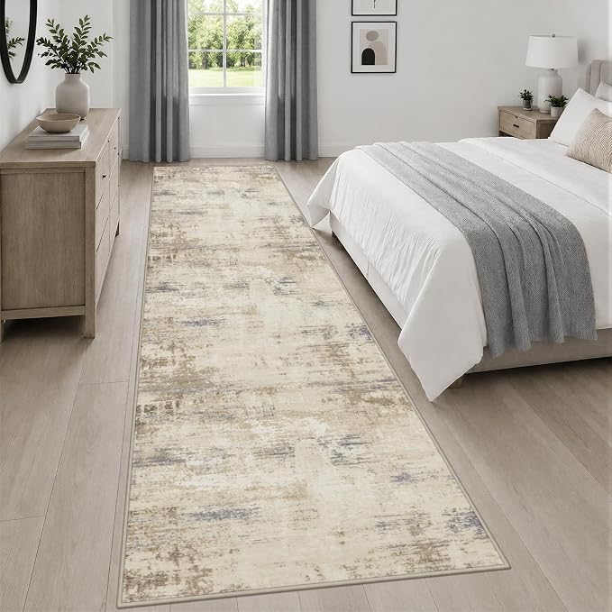3x10 Washable Runner Rug：Modern Abstract Soft Carpet Beige Brown | - Image 5