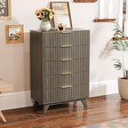 VINGLI Fluted Tall Dresser 5 Drawer Grey Chest of Drawers, Wood Dresser - Image 9