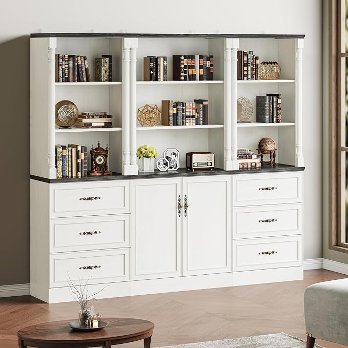 Bookshelf with Drawers, Floor Standing Display Storage Cabinet - Image 3