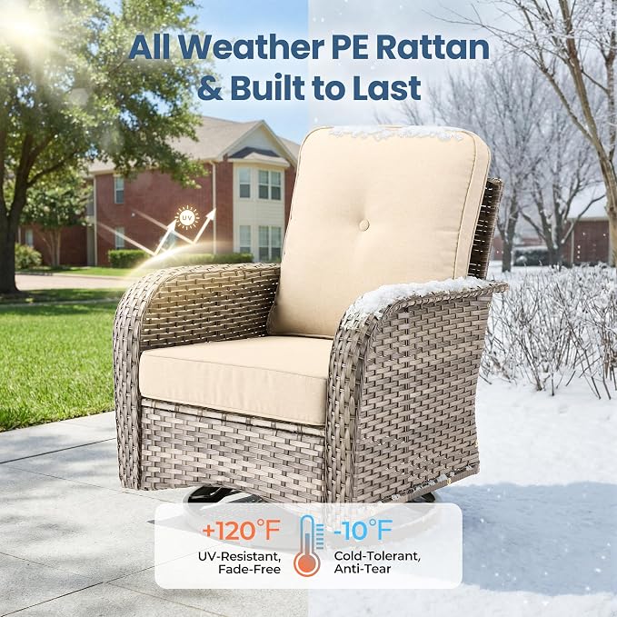 Weaxty Outdoor Swivel Rocker Patio Chairs, 3 Pieces Patio Furniture Set - Image 7