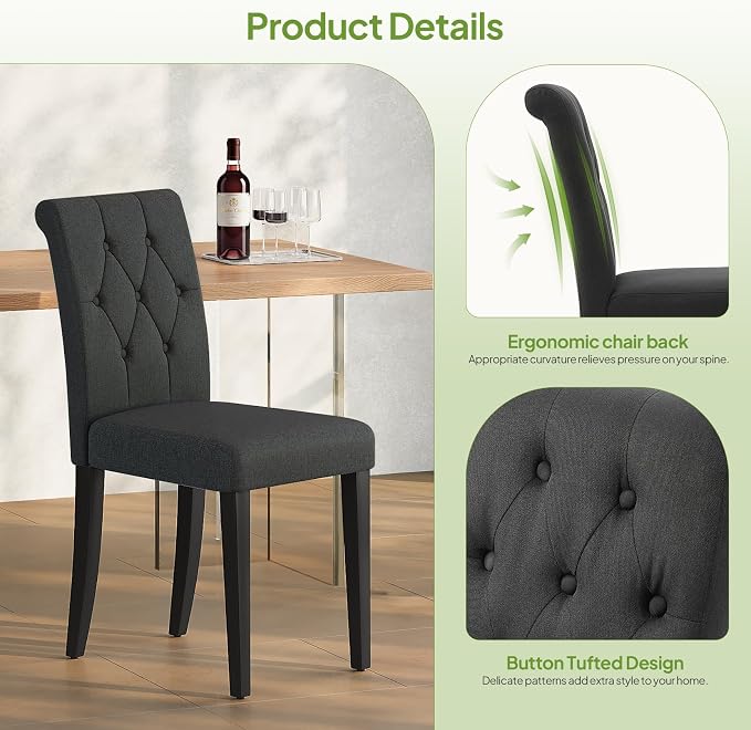 Welzona Upholstered Dining Chairs Set of 4, Button Tufted Parsons Dining Chair - Image 5