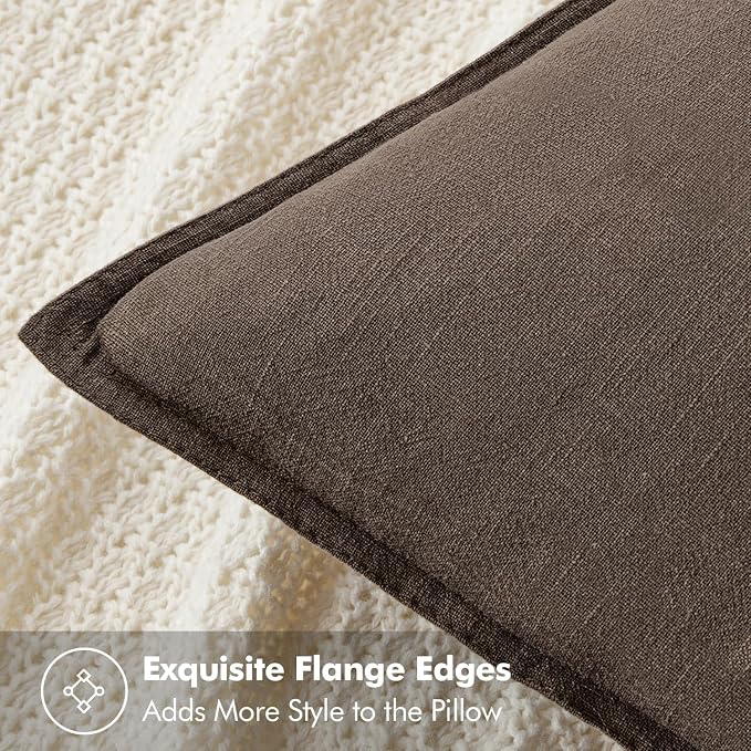 MIULEE Decorative Linen Pillow Covers 18x18 Inch Coffee | Boho Farmhouse​ ​Fall - Image 2