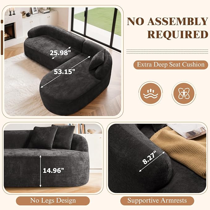 99" Curved Sectional Sofa with Chaise, Modern Boneless Couch with Deep Seat - Image 3