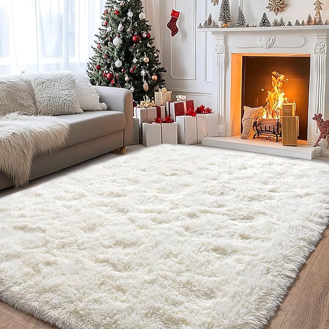 Pionblank Large Rug for Living Room 6x9, Modern Shag Area Rug, Cream White | by PIONBLANK