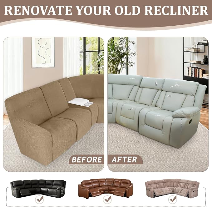 ALIECOM 100% Waterproof Recliner Sectional Couch Covers L Shape Stretch Corner - Image 7