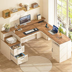 YOMILUVE 63" Farmhouse L Shaped Executive Desk - Image 4