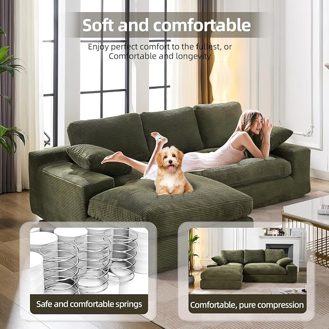 98.4" Green Sectional Sofa Cloud Modular Sectional Couch - Image 7