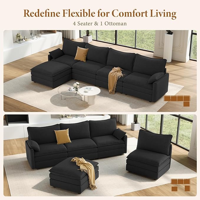 Vesgantti 142" Cloud Couch Sectional Modular Sofa, Comfy Sectional Couch - Image 7