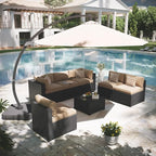 Aoxun Patio Furniture Set with Umbrella, 8 Piece Outdoor Sectional Sofas - Image 9