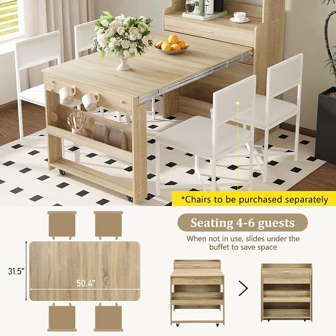 HRVEOCEI Folding Dining Tables for Small Spaces, Buffet Cabinet - Image 6