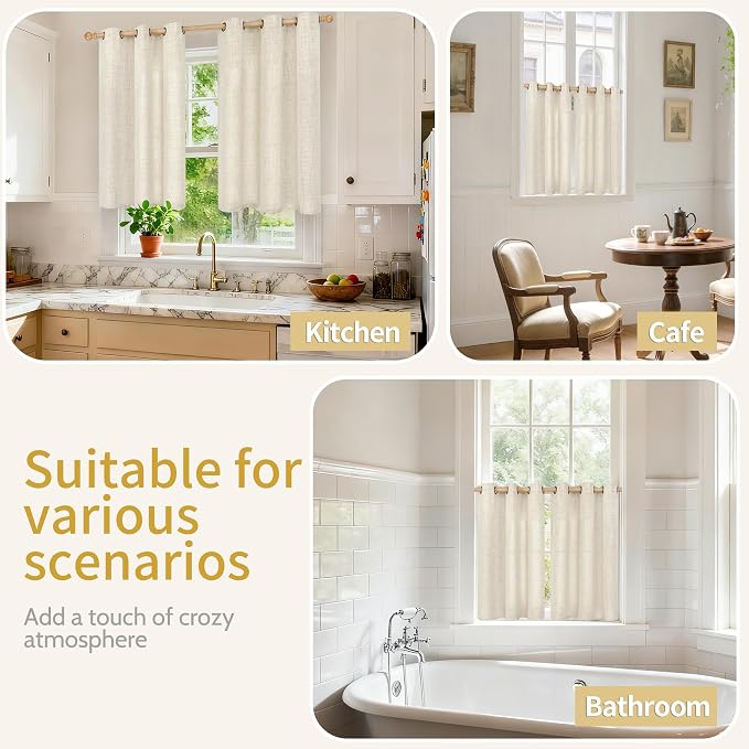 YoungsTex Linen Cafe Curtains 36 Inch Length 2 Panels, Short Half Window Drapes - Image 2
