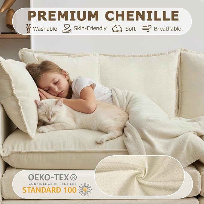 78" Modular Sectional Sofa, Cloud Couch Loveseat Sofa, Deep Seat Washable - Image 4