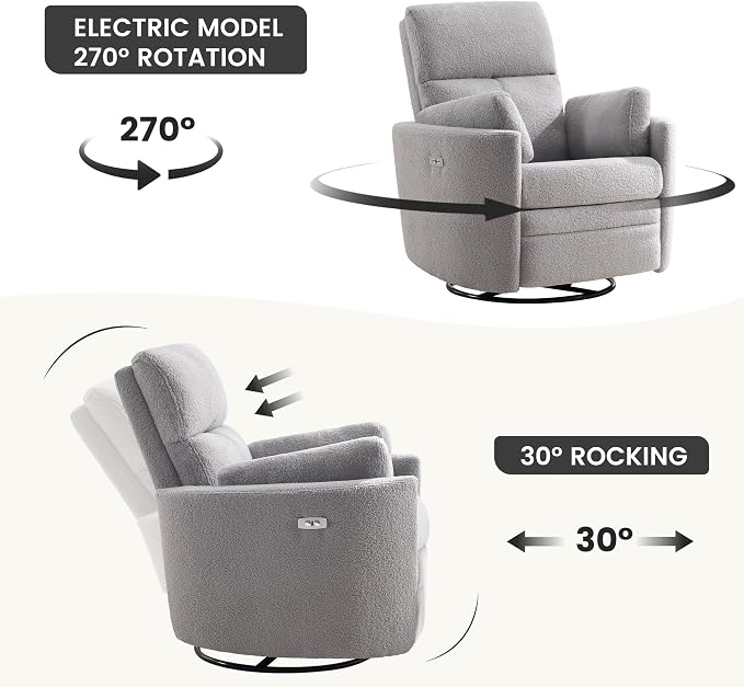 Power Recliner, Nursery Swivel Glider Rocking Chair - Image 5