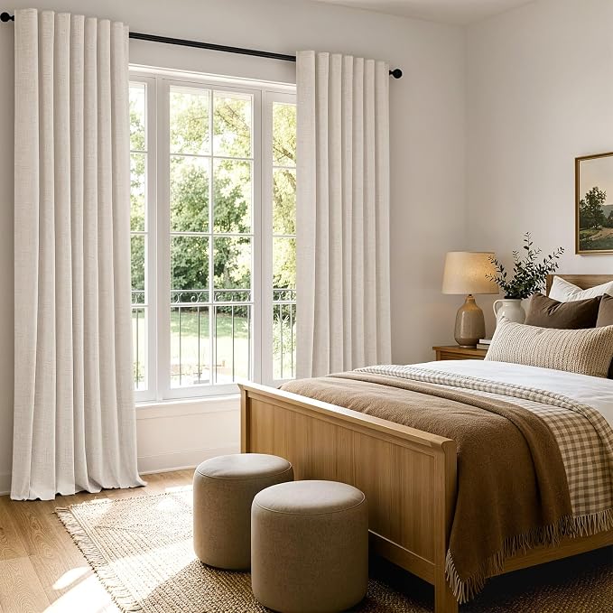 MIULEE 100% Blackout Linen Curtains 42 x 72 Inch Cream Beige 2 Panels | Thermal - Image 8