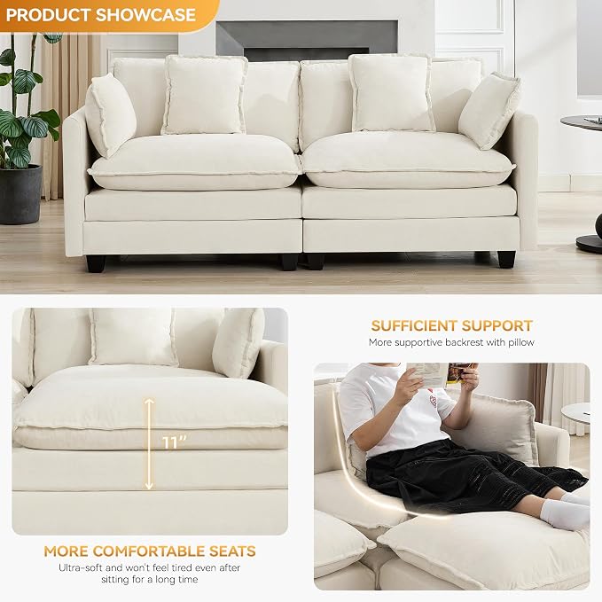 76'' Cloud Deep Seat Loveseat, Upholstered Chenille Modular 2-Seats Sectional - Image 3