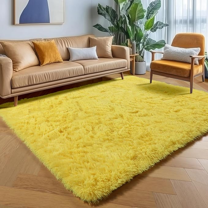 Yellow Area Rugs for Bedroom Living Room, Fluffy 4x6 Indoor Bedside Floor Throw - Image 8