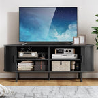 55" TV Stand with Power Outlet, Modern Media Console with Sliding Doors - Image 5