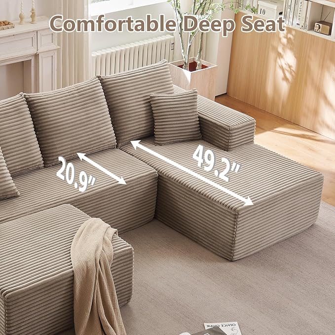 107" Comfy U-Shaped Sectional Modern Boneless Corduroy Couch - Image 4