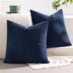 MIULEE Navy Chenille Couch Throw Pillow Covers, 20x20 | Set of 2, Soft Coastal - Image 8