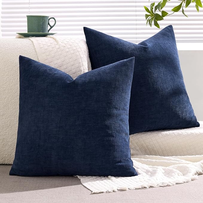 MIULEE Navy Chenille Couch Throw Pillow Covers, 18x18 | Set of 2, Soft Coastal - Image 8
