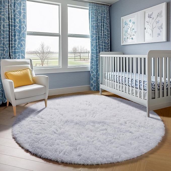 White Round Rugs 6ft for Living Room Bedroom, Fluffy Circle Area Rug for Kids - Image 8