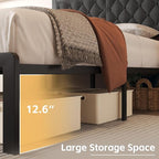 Fluest Full Bed Frame with Headboard Linen Upholstered Bed Frame Platform - Image 3