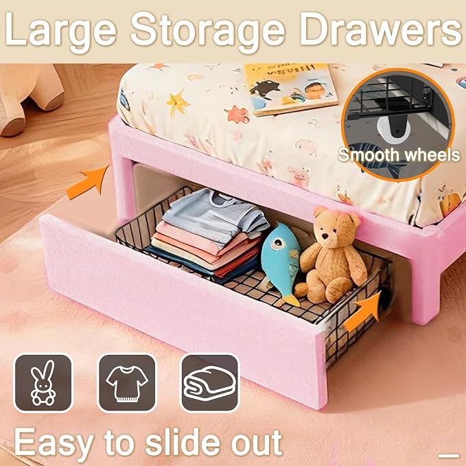 Twin Multifunctional Upholstered Bed，Children’s Bed - Image 9
