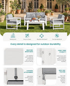 SERWALL 3 Pieces HDPE Outdoor Sofa Bistro Set - Image 4
