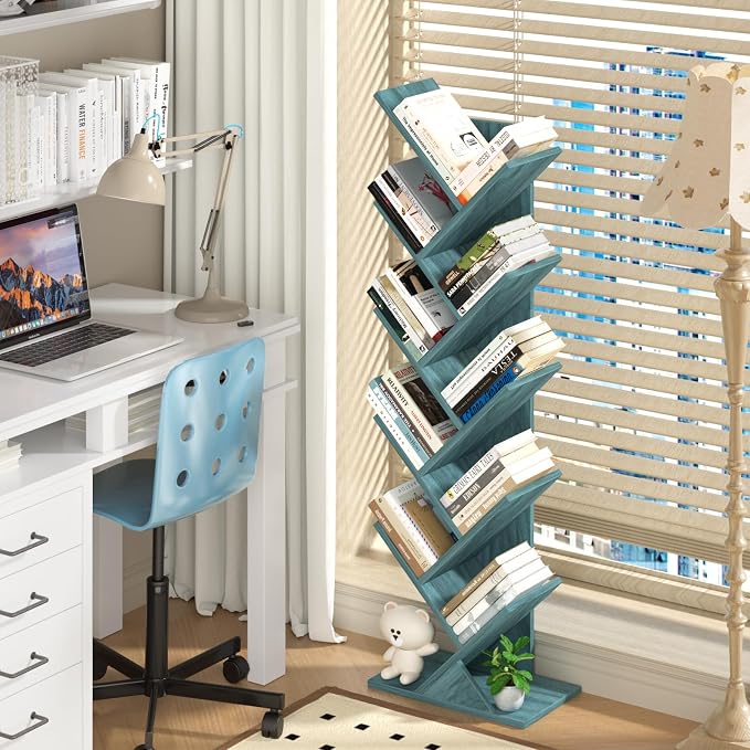 SHEEPAM 10 Tier Tree Book Shelf, Floor Standing Wood Bookshelf - Image 2