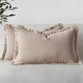 MIULEE Natural Linen Fringe Decorative Lumbar Throw Pillow Covers 12x20 | Set by MIULEE