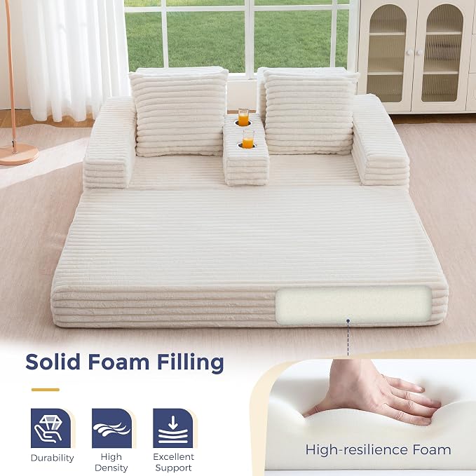 MAXYOYO Loveseat Sofa Bed, Striped Faux Fur Foldable Floor Sofa Couch in A Box - Image 7