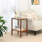 2-Tier Bamboo Side Table, Modern Glasstop Rattan Side Table, Mid Century Wood - Image 5