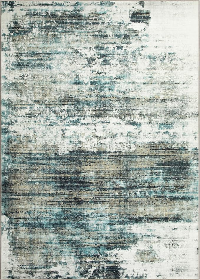6x9 Area Rugs for Living Room: Washable Abstract Teal Green Badroom Carpet | - Image 8
