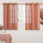 Terracotta Linen Curtains 54 Inch Length 2 Panel Set, Semi Sheer Bronze Grommet by LAMIT