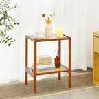 2-Tier Bamboo Side Table, Modern Glasstop Rattan Side Table, Mid Century Wood - Image 6