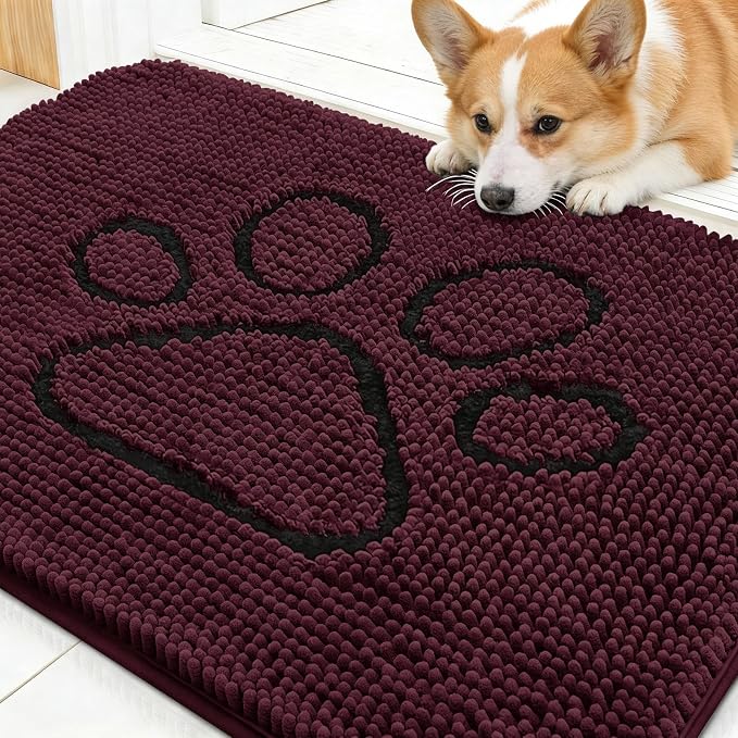 OLANLY Dog Door Mat for Muddy Paws 30x20, Paw Print Design Chenille Mud Mat | by OLANLY