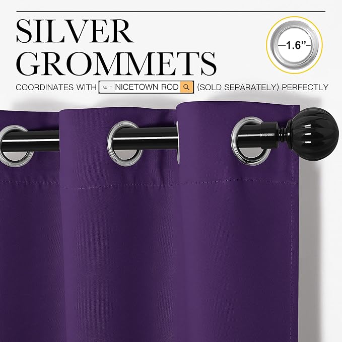 NICETOWN Purple Blackout Curtains 86 inches Long, Niose Reducing and Thermal - Image 3